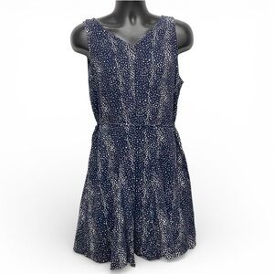 LOFT Navy Blue Star Print Sleeveless Dress Women’s XL Belted Fit & Flare